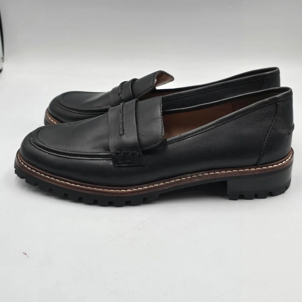 Madewell Loafers Womens 8 Corinne Lug Sole Black Leather NE526 EUC Penny Slip On